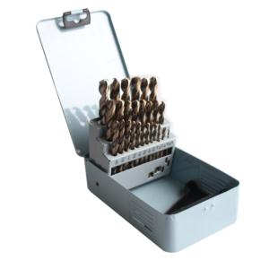 29pcs fully ground amber coated twist drill bits set in iron box