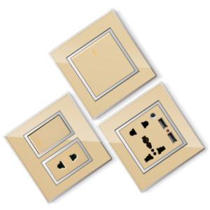 BS standard Azerbaijan Acrylic golden copper 16A 2P+E socket outlet and square light switch 220V-250V~