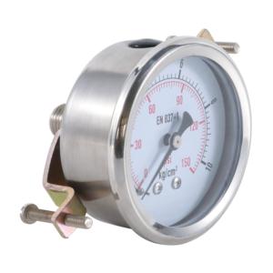 All S.S. Glycerine filled pressure gauge  crimpled type  back connection  with U-Clamp  304 stainless steel case  S.S. connection