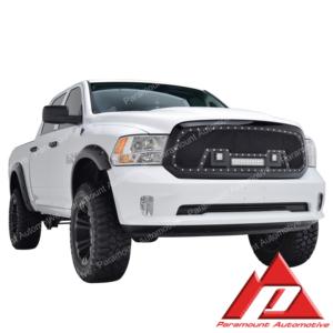13-18 Dodge Ram 1500 All   Evolution Matte Black Stainless Steel Wire Mesh Packaged Grille With Three LED Lights