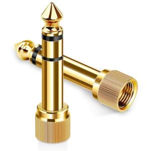 6.35 mm stereo plug to 3.5 mm stereo jack adapter  6.35 mm male to 3.5 mm female  with screws  gold plated