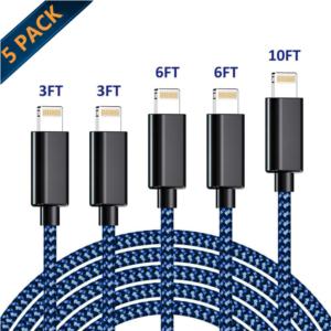 Lightning Cable  MFi Certified iPhone Charger 5 Pack Charging USB Syncing Data Nylon Braided Compatible iPhone