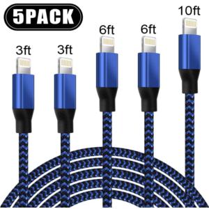 iPhone Charger  Lightning Cable(3/3/6/6/10FT)Charging USB Syncing Data Nylon Braided with Metal Connector Compatible iPhone 11/Pro/Max/X/XS/XR/XS Max/8/Plus/7/7 Plus/6/6S/6 Plus More