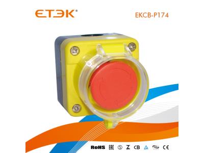 EKCB-P174 P174 One Red Mushroom Head Button 40mm Latching Turn to Release Cover with Lock Control Box