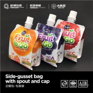 Side-gusset bag with spout and cap