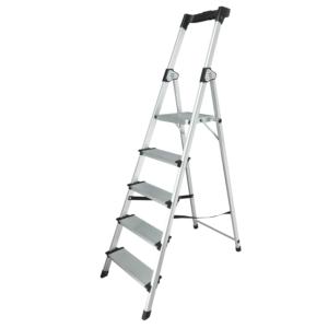 Aluminium 5 step household ladder with work tray
