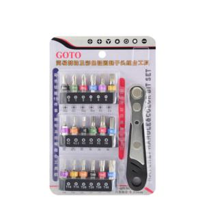 19 PCs 1/4in 6.35mm Mini Ratchet Wrench Slotted Hexagon and Torx Screwdriver Bit Set