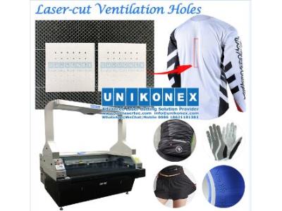 laser-cut ventilation hole in dye sublimation printed sports jersey