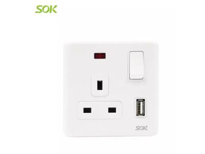 USB Charger + Double Pole Switched BS Outlet with Neon C 2.1A 13A