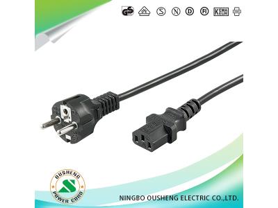 CEE7/7 Schuko Plug to IEC 60320 C13 European Power Cord DesktopAngledStraight