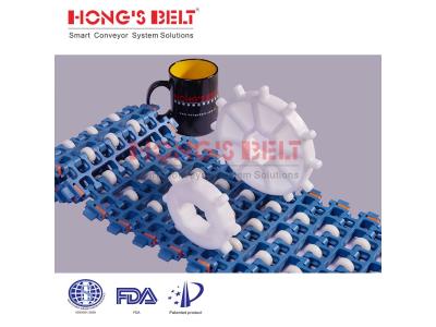 HONGSBELT HS-300B-PLUS-C Roller top modular plastic conveyor belt for box transporting