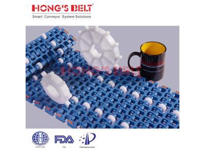 HONGSBELT HS-300C Roller top modular plastic conveyor belt for box transporting