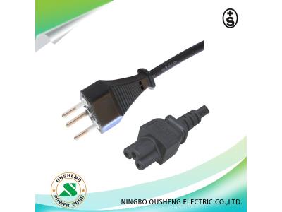 Switzerland 3 pin plug to IEC 60320 C5 power cord