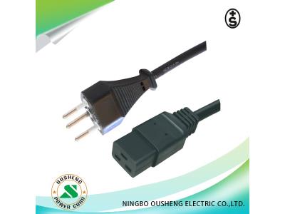 Switzerland 3 pin plug to IEC 60320 C19 power cord