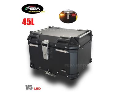 V5-2 Motorcycle Aluminum Box with LED Winker 45L Top Case Side Pannier Scooter Rear Trunk