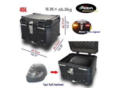 V5-2 Motorcycle Aluminum Box with LED Winker 45L Top Case Side Pannier Scooter Rear Trunk