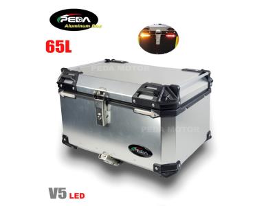 V5-3 Motorcycle Aluminum Box with LED Winker 65L Top Case Side Pannier Scooter Rear Trunk