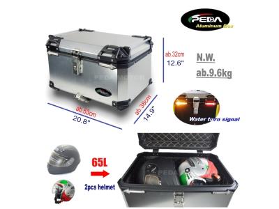 V5-3 Motorcycle Aluminum Box with LED Winker 65L Top Case Side Pannier Scooter Rear Trunk