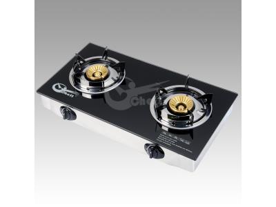 High quality double burner brass cap glass gas cooker stove