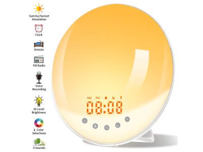 7 Colors 2 Alarms Digital LED Sunrise Simulator Natural Wake Up Clock 