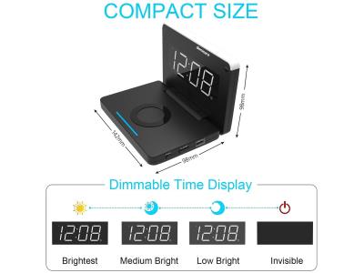 LED Digital Alarm Clock with USB and Wireless Charging
