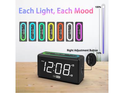 Bedside Alarm Clock Digital LED Display Dual Alarms 7-Color Night light