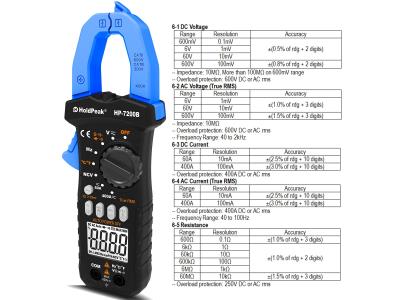 HoldPeak HP-7200B Digital Clamp Multimeter Temperature Tester 6000 Counts DC Current