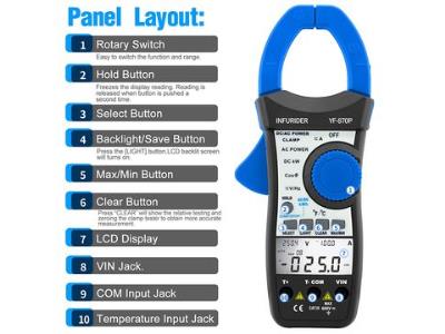 HoldPeak HP-870P-2 KW Power Meter Clamp Meter AC/DC Voltmeter 999.9A Ammeter Tester