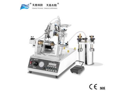 Thread coating machine with valve dispensing for per-coating adhesive