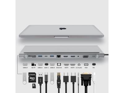 Docking Station Triple Monitor, USB Type C to 2 HDMI + VGA Adapter, 12 in 1 USB-C Hub