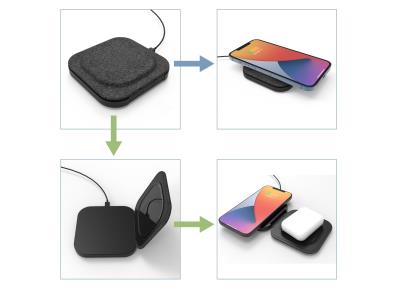 Portable 15W 2in1 Wireless Chargers Pad Foldable Wireless Charging Holder For Phone Earbud