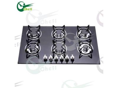 6 Burner high quality tempered glass built-in gas hob