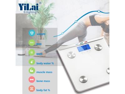 Yilai digital scale with blue backlight 319*319mm 3 colors indication smart body fat scale
