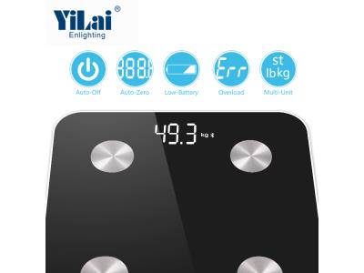 Yilai OEM/ODM popular design 18 datas analysis APP connection bluetooth body fat scale