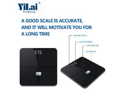 High class TUYA WIFI SCALE LED display 180KG capacity ITO glass smart body fat scale