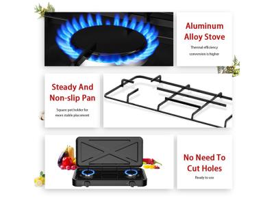 2 Burners Portable Outdoor Cooktop Camping Cooker Kitchen Gas Stove