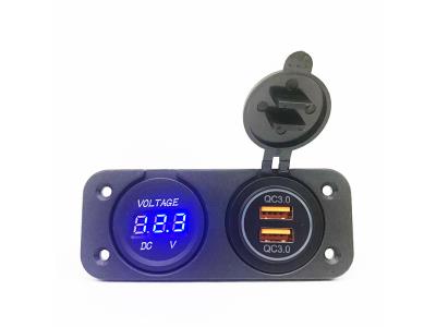 Dual USB Charger Socket Car Boat Rocker Switch Panel With Digital Voltmeter