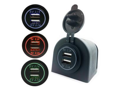 Waterproof 12V 24V 5V 2.1A 4.2A Dual USB Car Charger Socket With One Hole Mount Panel Tent