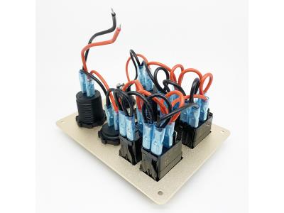 4 Gang ON-OFF Waterproof Rocker Switch Panel With Blue LED 5v2.1a/5v1a Car Charger Socket