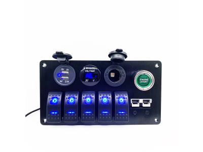 Waterproof 12V 24V Marine 5 Gang ON-Off Toggle Rocker Switch Panel With Circuit Breaker