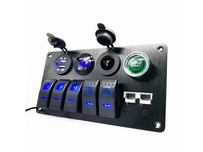 Waterproof 12V 24V Marine 5 Gang ON-Off Toggle Rocker Switch Panel With Circuit Breaker