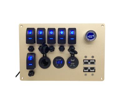 6 Gang Rocker Switch Panel with Aluminum Panel with 5 Pin ON OFF 2 LED Indicator for Boat