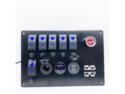 6 Gang Marine Rocker Switch Panel Whit Dual USB Charger Socket Cigarette Lighter Socket