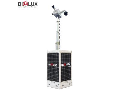 Cuboid mobile surveillance tower with 6.5m electric mast for solar farm security