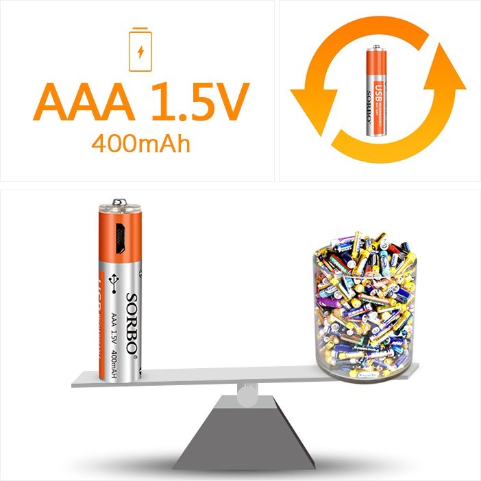 AAA Micro USB Rechargeable Polymer Lithium Battery