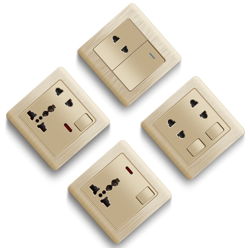 Factory customized British Standard Wall socket golden 86mm*86mm/146mm13A socket and light switch 220V-250V~