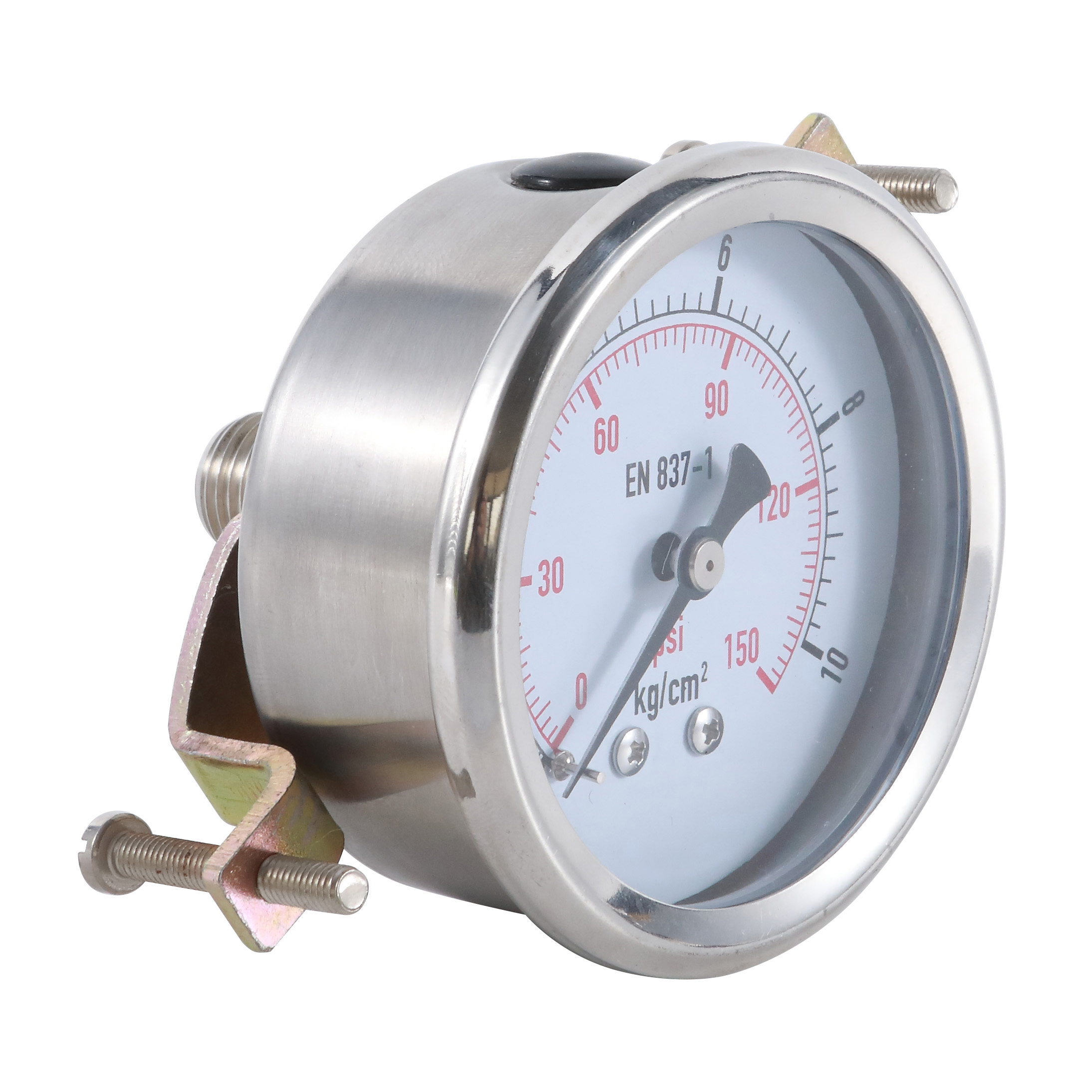 All S.S. Glycerine filled pressure gauge  crimpled type  back connection  with U-Clamp  304 stainless steel case  S.S. connection