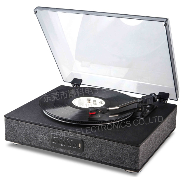 4W 3-speed stereo turntable with stereo speaker system