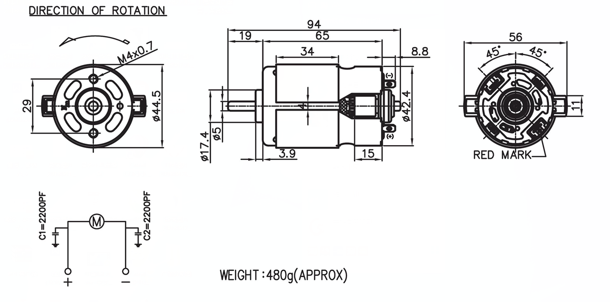 carbon-brush motor for sewing machine