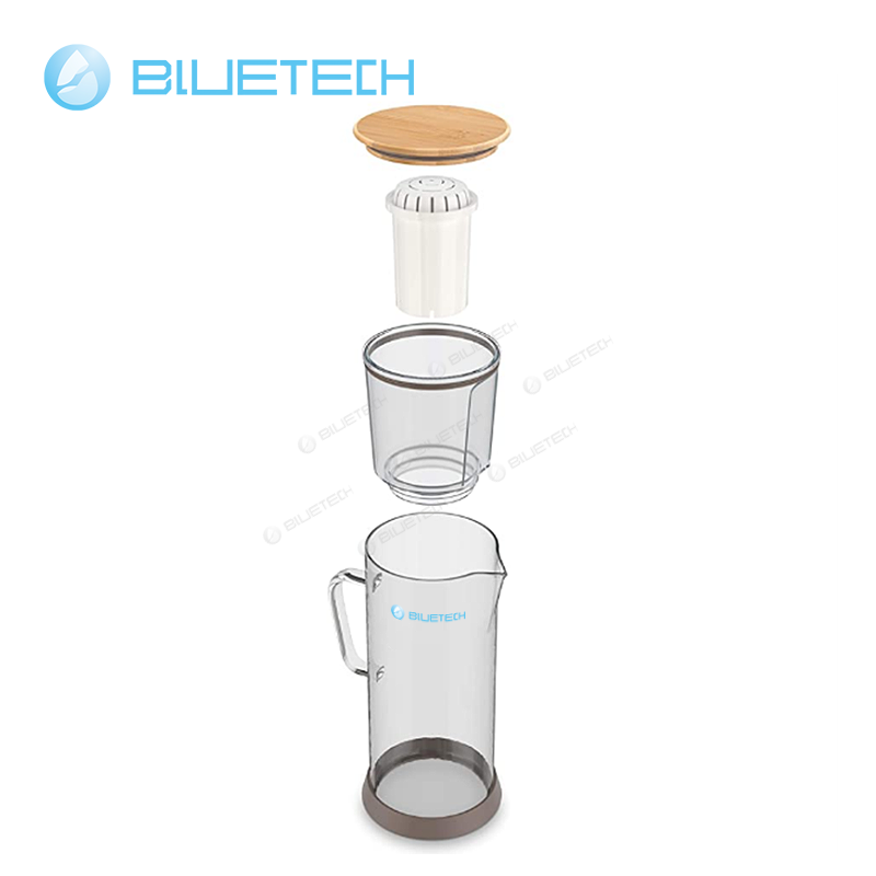 Borosilicate glass water filter pitcher with bamboo lid